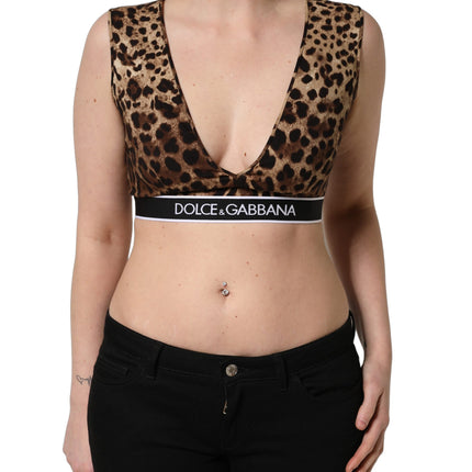 Dolce & Gabbana Brown Leopard Print Cropped Silk Tank Top