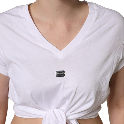 Dolce & Gabbana White Logo Embroidered TieWaist Cropped Top