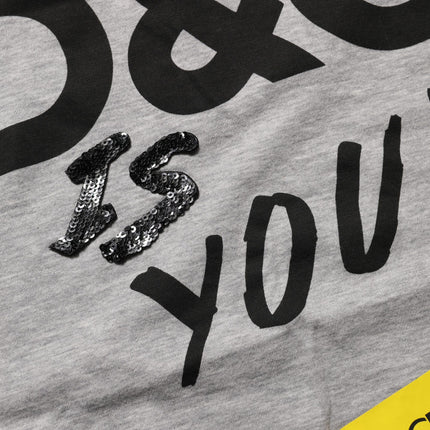 Dolce & Gabbana Gray Cotton Logo Printed Crew Neck T-shirt