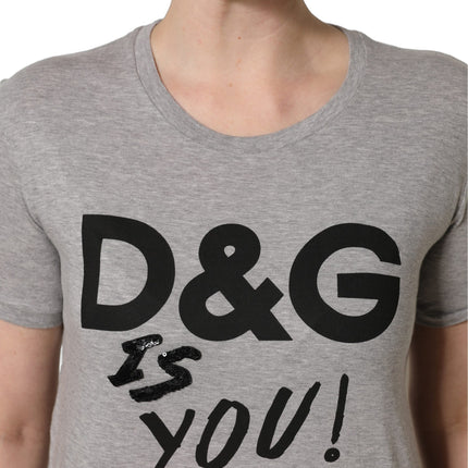 Dolce & Gabbana Gray Cotton Logo Printed Crew Neck T-shirt