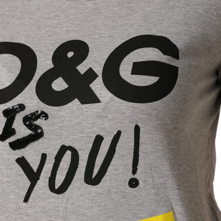 Dolce & Gabbana Gray Cotton Logo Printed Crew Neck T-shirt