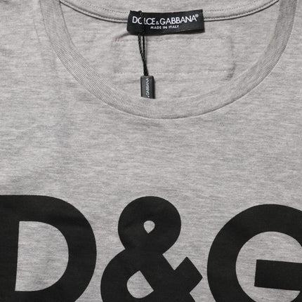 Dolce & Gabbana Gray Cotton Logo Printed Crew Neck T-shirt