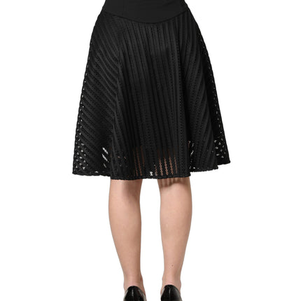 PINKO Cotton Striped Flared Silhouette Aline Midi Black