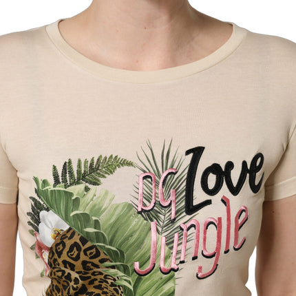Dolce & Gabbana Beige Jungle Print Cotton Round Neck T-Shirt