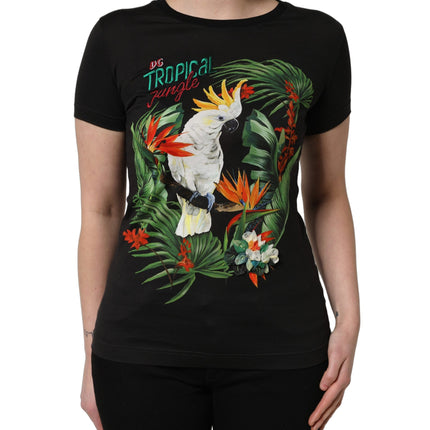 Dolce & Gabbana Black Tropical Print Cotton Round Neck T-Shirt