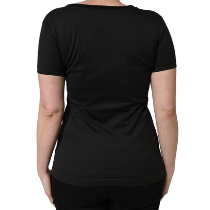 Dolce & Gabbana Black Tropical Print Cotton Round Neck T-Shirt