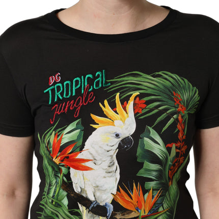 Dolce & Gabbana Black Tropical Print Cotton Round Neck T-Shirt