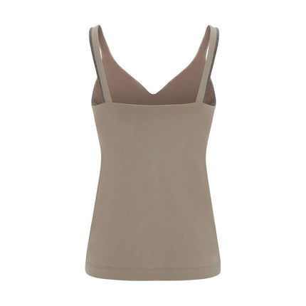 Brunello Cucinelli Beige Cotton Sleeveles T-Shirt