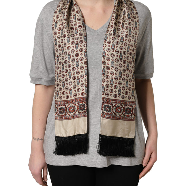 Dolce & Gabbana Gray Cotton V-neck Owl Silk Scarf Top T-shirt