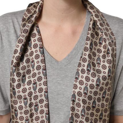 Dolce & Gabbana Gray Cotton V-neck Owl Silk Scarf Top T-shirt