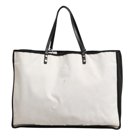 Chanel Ladies First White and Black Canvas Shopper Tote Bag