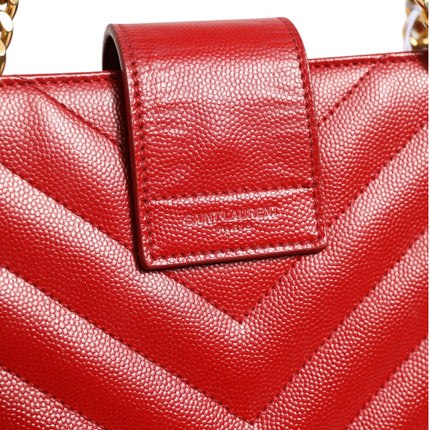 Saint Laurent Red Chevron Quilted Grained Leather Monogram Tote Bag