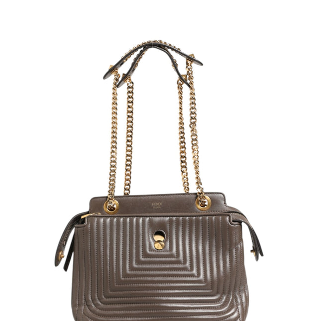 Fendi Brown Quilted Lambskin Leather Dotcom Click Small Shoulder Bag