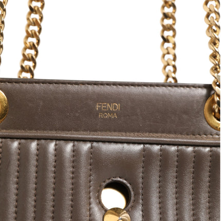 Fendi Brown Quilted Lambskin Leather Dotcom Click Small Shoulder Bag