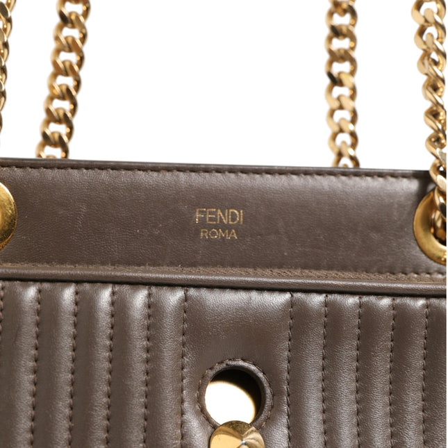 Fendi Brown Quilted Lambskin Leather Dotcom Click Small Shoulder Bag