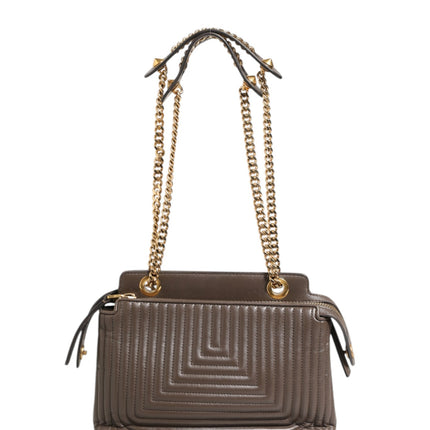 Fendi Brown Quilted Lambskin Leather Dotcom Click Small Shoulder Bag