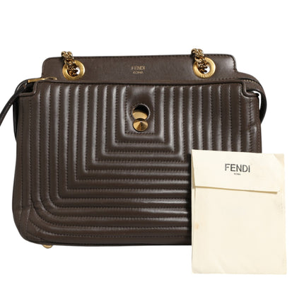 Fendi Brown Quilted Lambskin Leather Dotcom Click Small Shoulder Bag