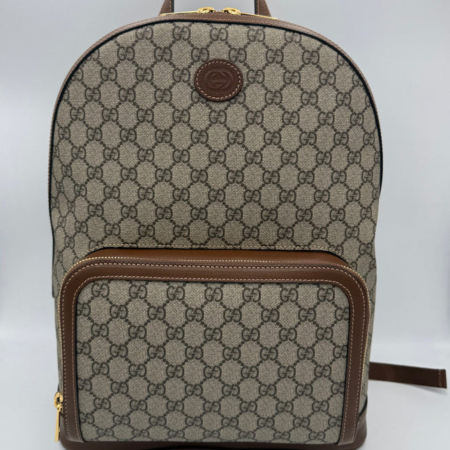 Gucci GG Supreme and Leather Backpack
