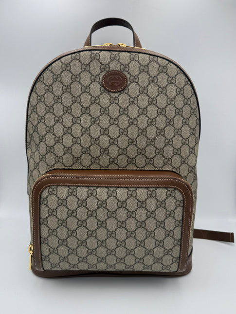Gucci GG Supreme and Leather Backpack