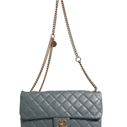 Chanel Blue Quilted Leather Crown Flap Shoulder Bag