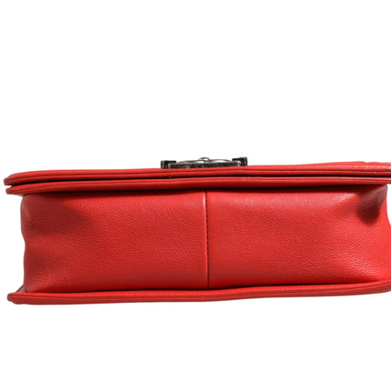 Chanel Red Diamond Stitch Calfskin Leather New Medium Boy Bag
