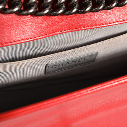 Chanel Red Diamond Stitch Calfskin Leather New Medium Boy Bag