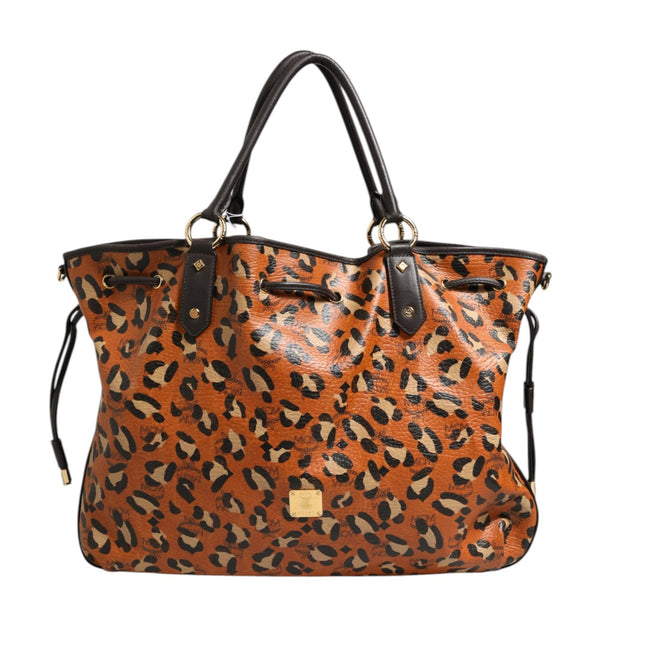 MCM Visetos Leopard Aren Medium Shopper Tote