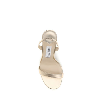 Jimmy Choo Gold Calf Leather Bos Taurus Stiletto Heel Sandals
