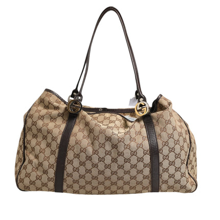 Gucci Beige and Black Canvas Twins Medium Tote Bag