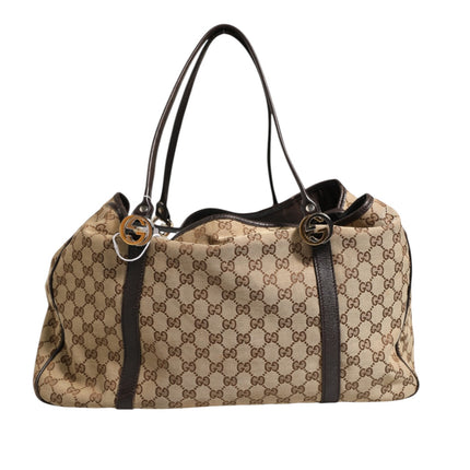 Gucci Beige and Black Canvas Twins Medium Tote Bag