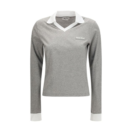 Miu Miu Gray Cotton Long Sleeve T-Shirt