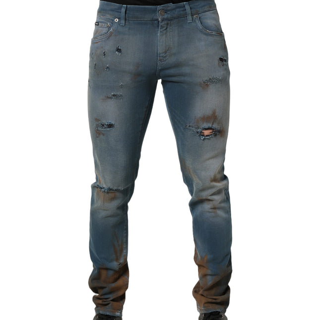 Dolce & Gabbana Blue Distressed Mid Waist Skinny Denim Jeans