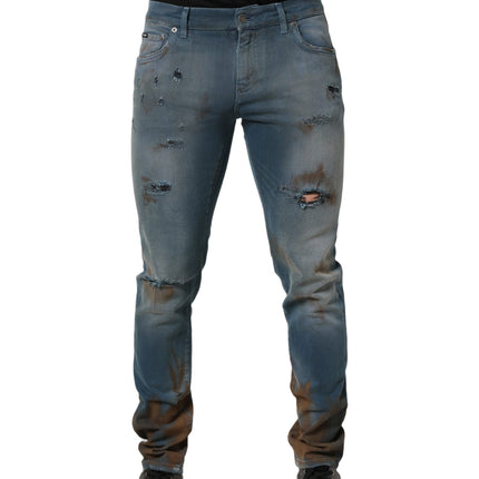 Dolce & Gabbana Blue Distressed Mid Waist Skinny Denim Jeans