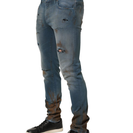 Dolce & Gabbana Blue Distressed Mid Waist Skinny Denim Jeans
