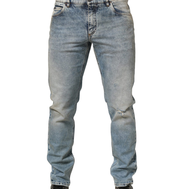 Dolce & Gabbana Blue Washed Mid Waist Straight Men Denim Jeans