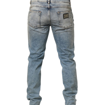 Dolce & Gabbana Blue Washed Mid Waist Straight Men Denim Jeans
