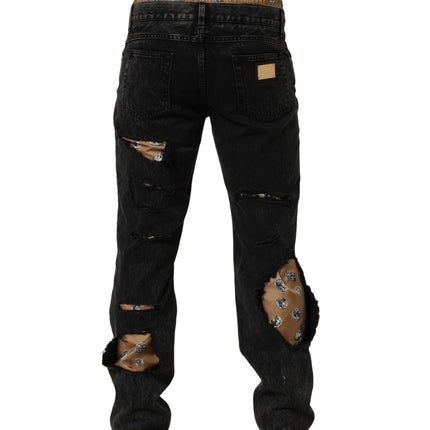 Dolce & Gabbana Black Distressed Cotton Straight Denim Jeans