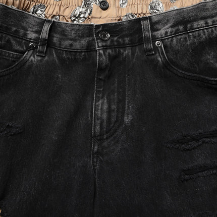 Dolce & Gabbana Black Distressed Cotton Straight Denim Jeans