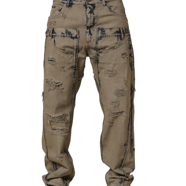 Dolce & Gabbana Beige Bleached Deconstructed Men Denim Jeans