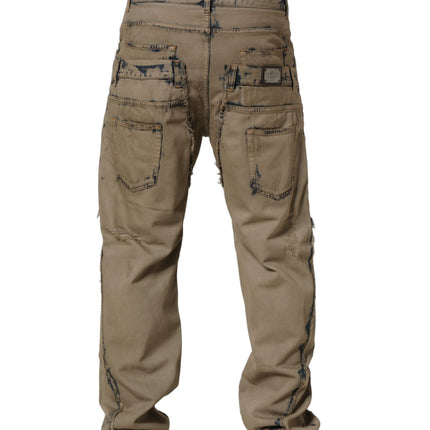 Dolce & Gabbana Beige Bleached Deconstructed Men Denim Jeans