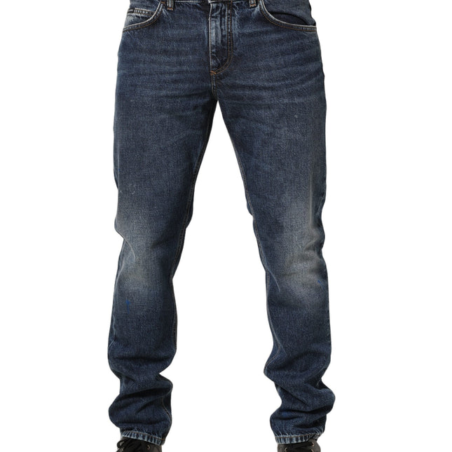 Dolce & Gabbana Dark Blue Washed Mid Waist Straight Men Denim Jeans