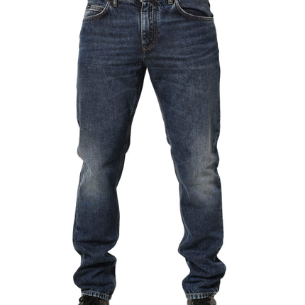 Dolce & Gabbana Dark Blue Washed Mid Waist Straight Men Denim Jeans