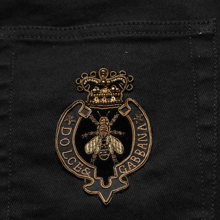 Dolce & Gabbana Black Heraldic Embroidered Skinny Denim Jeans