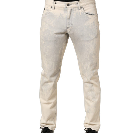 Dolce & Gabbana Beige Tie Dye Cotton Straight Men Denim Jeans