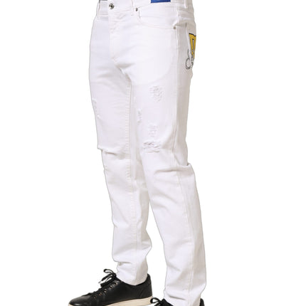 Dolce & Gabbana White Cotton Ripped Slim Fit Men Denim Jeans