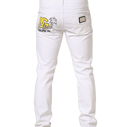 Dolce & Gabbana White Cotton Ripped Slim Fit Men Denim Jeans
