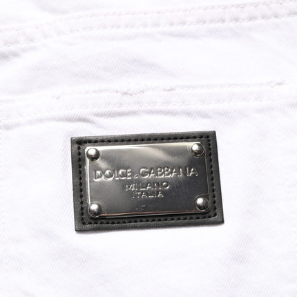 Dolce & Gabbana White Cotton Ripped Slim Fit Men Denim Jeans