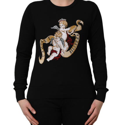Dolce & Gabbana Black Angels Wool Crew Neck Pullover Sweater