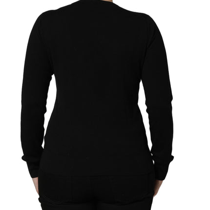 Dolce & Gabbana Black Angels Wool Crew Neck Pullover Sweater