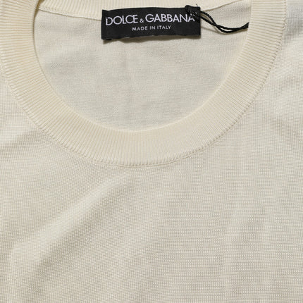 Dolce & Gabbana Off White 3/4 Sleeves Crewneck Pullover Sweater
